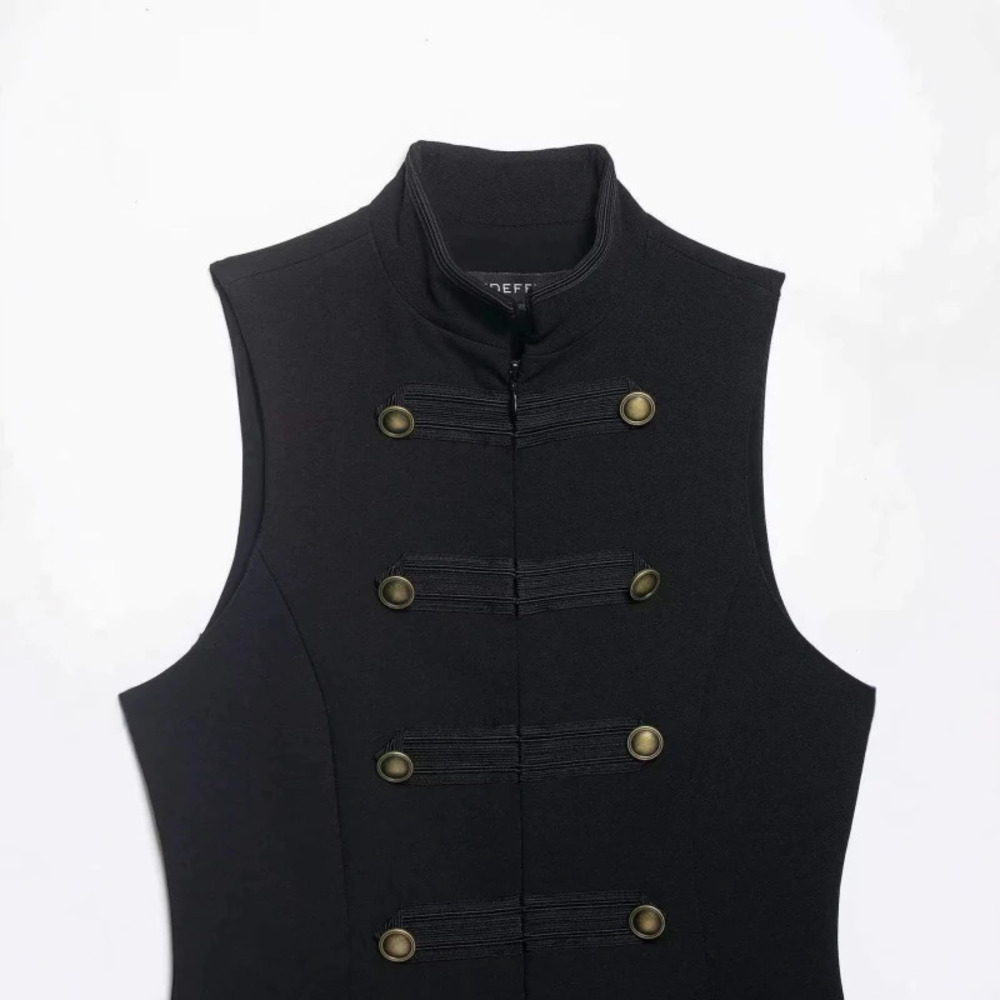ZARA Versatile Summer Retro Stand Collar Metal Button Waist Vest